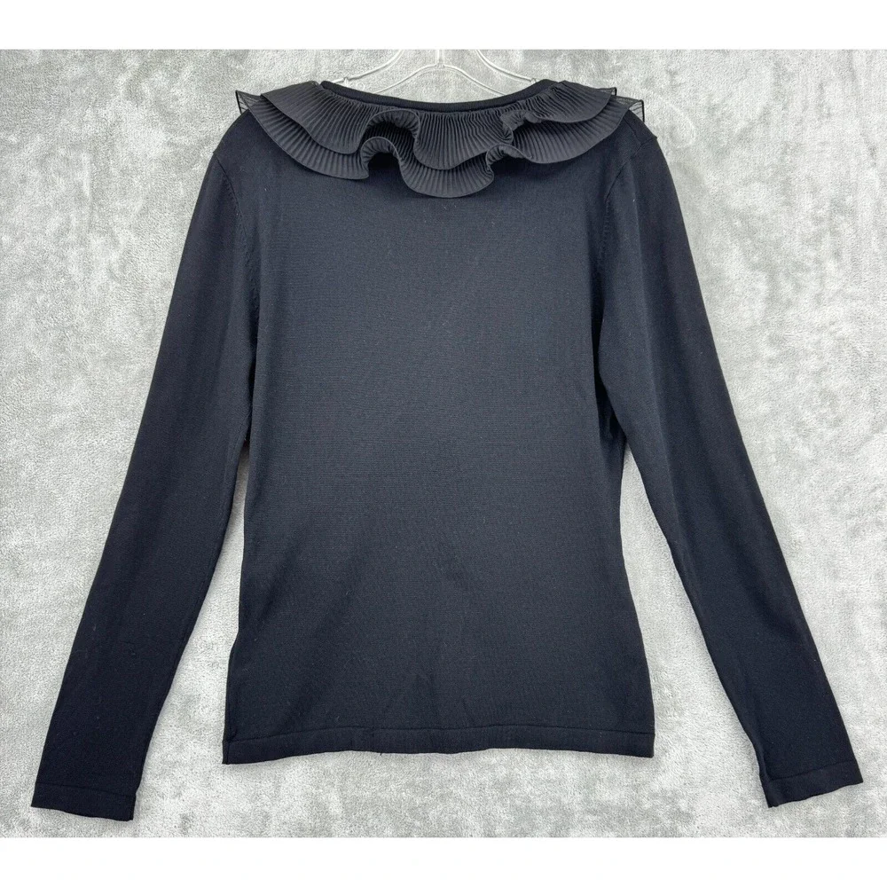 Vintage Cache Sweater Large Ruffle Dark Coquette Witchy 90s Whimsigoth Fitted - Picture 2 of 9